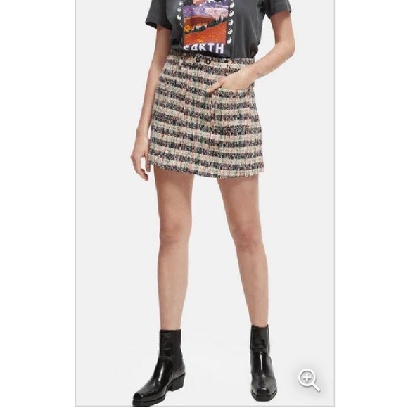 Scotch & Soda Short Mini Tweed Front Pocket A Line Skirt Multi Color Medium NWT - Picture 7 of 15